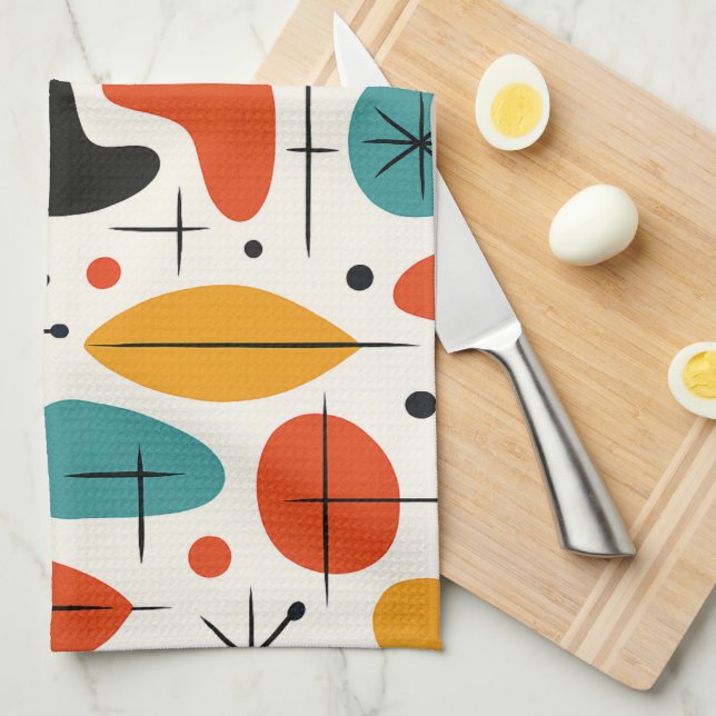 Mid Century Modern Starburst Pattern Tea Towel (Quarter Fold)