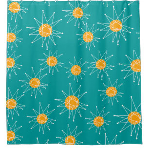 Mid-Century Modern Starburst Pattern Teal Shower Curtain