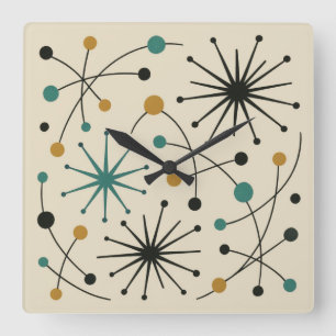 Mid Century Modern Starburst Pattern Wrapping Pape Square Wall Clock