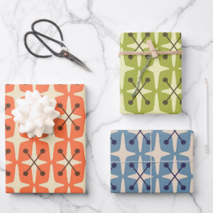 Mid Century Modern Starburst Pattern Wrapping Paper Sheet