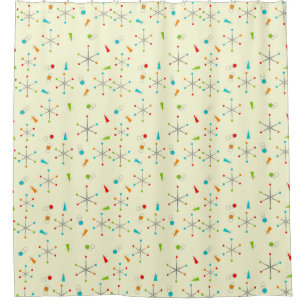 Mid-Century Modern Starburst Pattern Yellow Shower Curtain