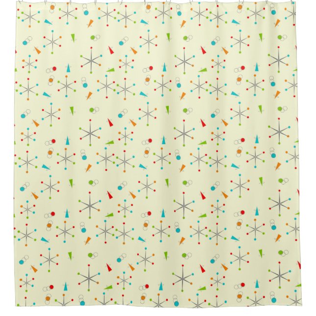 Mid-Century Modern Starburst Pattern Yellow Shower Curtain (Front)