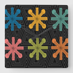 Mid-Century Modern Starburst Quilt Square Wall Clock