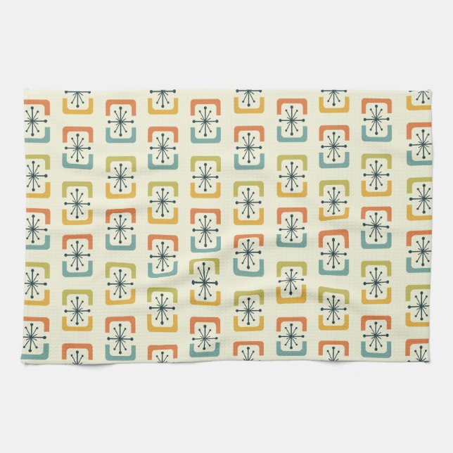 Mid Century Modern Starburst Shells Tea Towel (Horizontal)