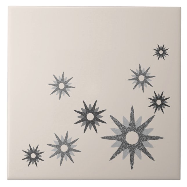 Mid-Century Modern Starburst Silver Ceramic Tile (Front)