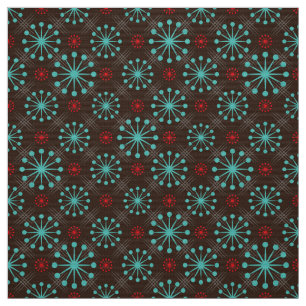 Mid Century Modern Starburst Turquoise Red Pattern Fabric