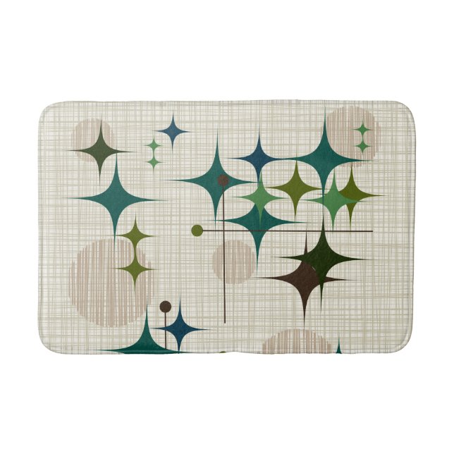 Mid Century Modern Starbursts and Globes Bath Mat (Front)