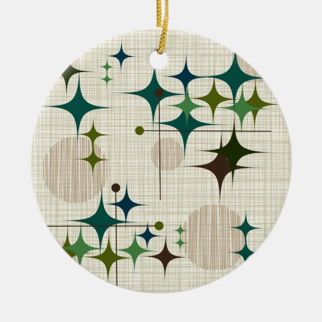 Mid Century Modern Starbursts and Globes Ceramic Ornament (Front)