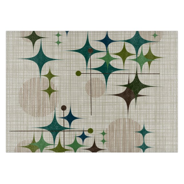 Mid Century Modern Starbursts and Globes Cutting Board (Front)