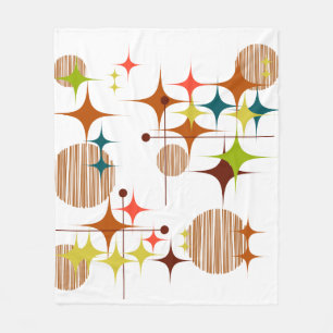 Mid Century Modern Starbursts and Globes Fleece Blanket