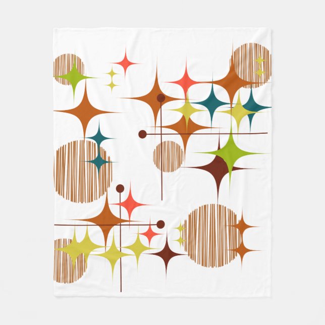 Mid Century Modern Starbursts and Globes Fleece Blanket (Front)