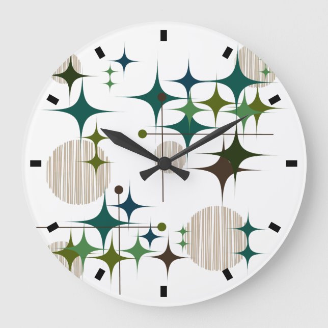 Mid Century Modern Starbursts and Globes Large Clock (Front)