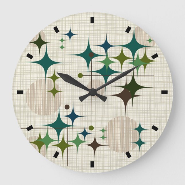 Mid Century Modern Starbursts and Globes Large Clock (Front)
