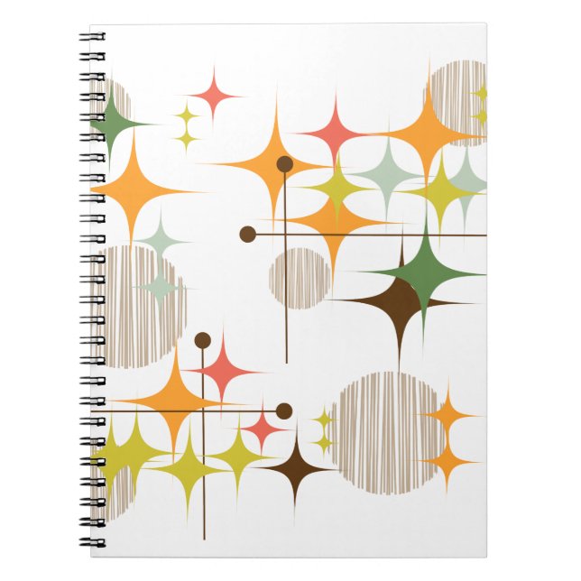 Mid Century Modern Starbursts and Globes Notebook (Front)