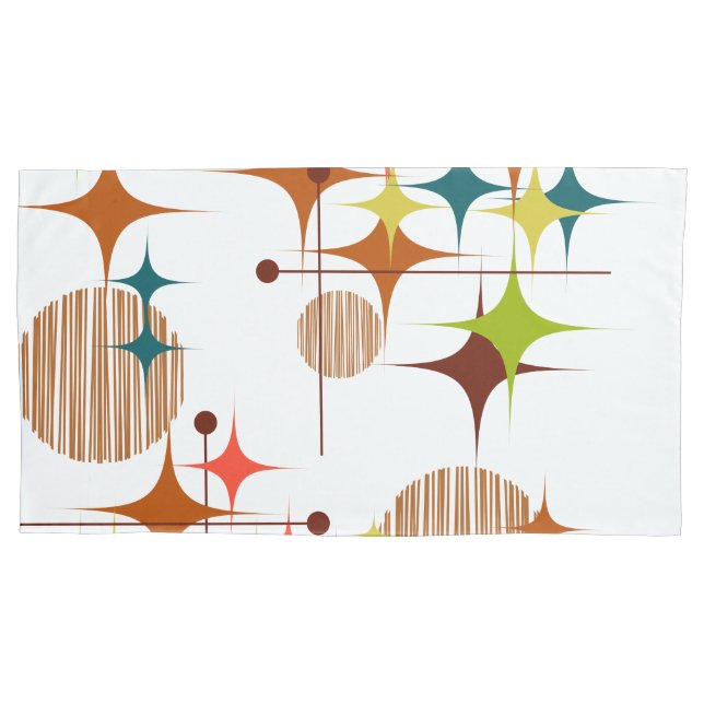 Mid Century Modern Starbursts and Globes Pillowcase (Front-Left)
