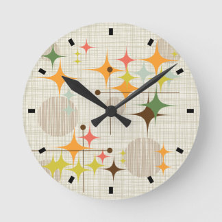 Mid Century Modern Starbursts and Globes Round Clock