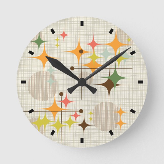 Mid Century Modern Starbursts and Globes Round Clock (Front)