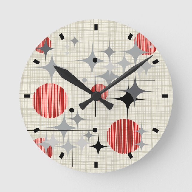 Mid Century Modern Starbursts and Globes Round Clock (Front)