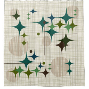 Mid Century Modern Starbursts and Globes Shower Curtain