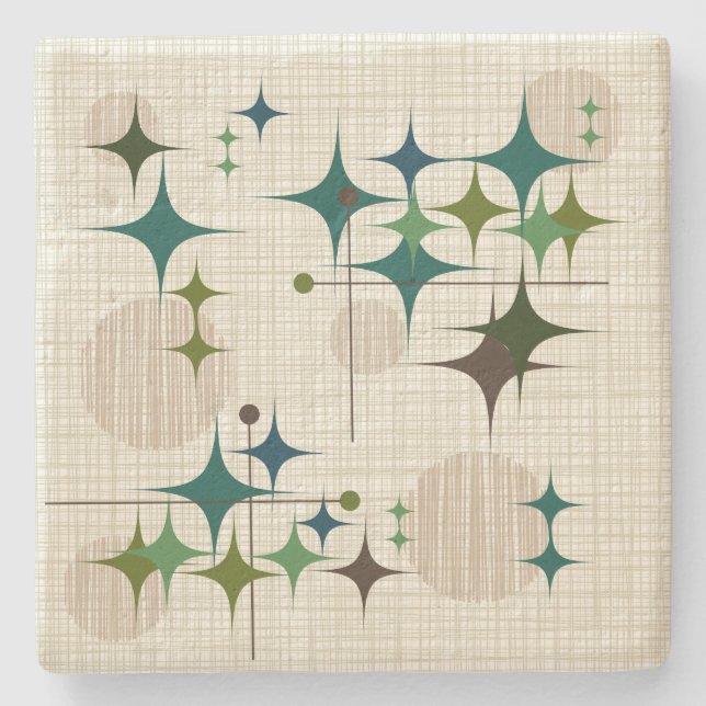 Mid Century Modern Starbursts and Globes Stone Coaster (Front)