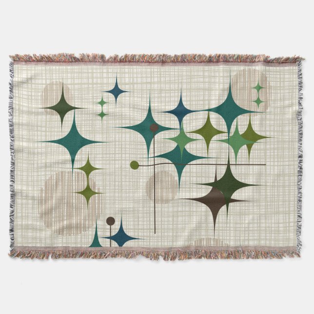 Mid Century Modern Starbursts and Globes Throw Blanket (Front)