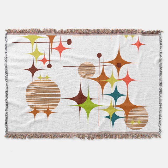 Mid Century Modern Starbursts and Globes Throw Blanket (Front)