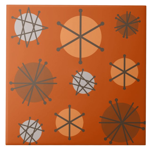 Mid Century Modern Starbursts Burnt Orange Ceramic Tile (Front)