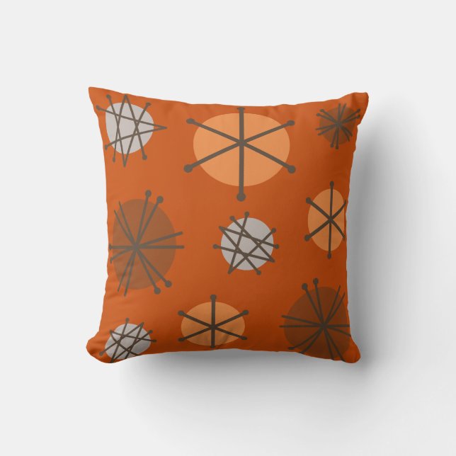 Mid Century Modern Starbursts Burnt Orange Cushion (Front)