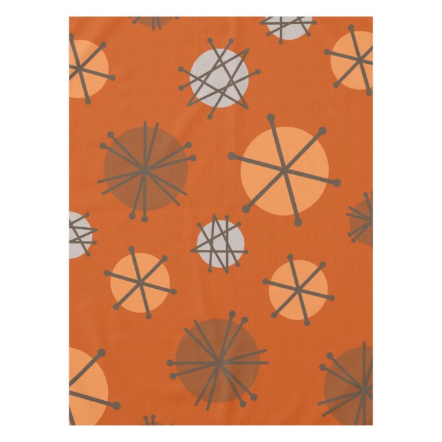 Mid Century Modern Starbursts Burnt Orange Tablecloth (Front)