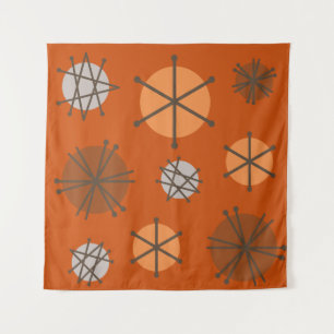 Mid Century Modern Starbursts Burnt Orange Tapestry