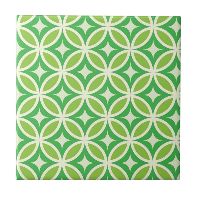 Mid century Modern Starbursts circles green Ceramic Tile (Front)