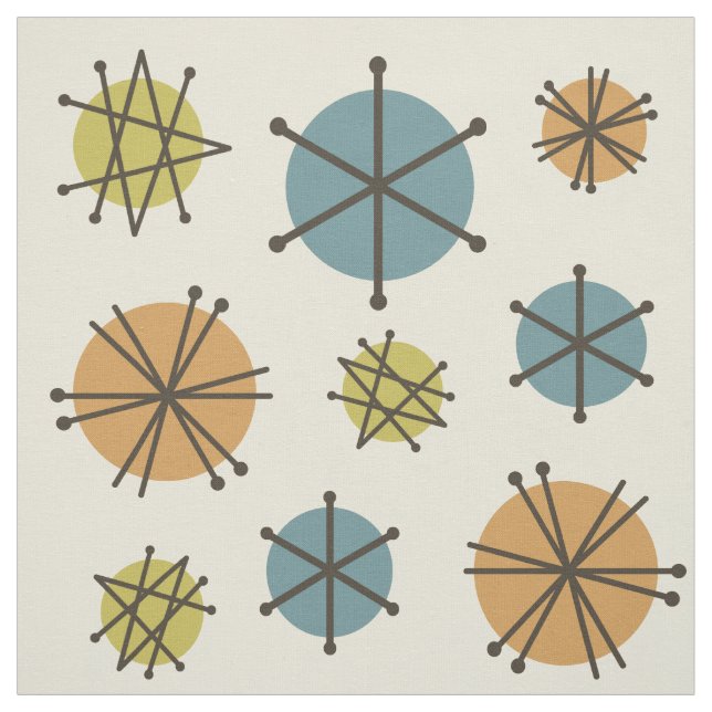Mid Century Modern Starbursts Multicolored Fabric (Swatch)