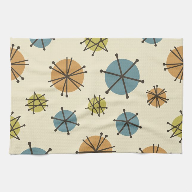 Mid Century Modern Starbursts Multicolored Tea Towel (Horizontal)