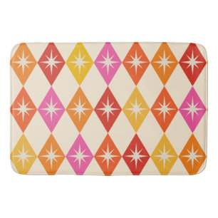 Mid Century Modern Starbursts on Retro Diamonds Bath Mat