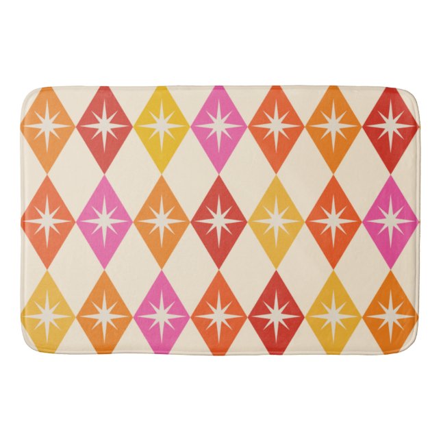 Mid Century Modern Starbursts on Retro Diamonds Bath Mat (Front)