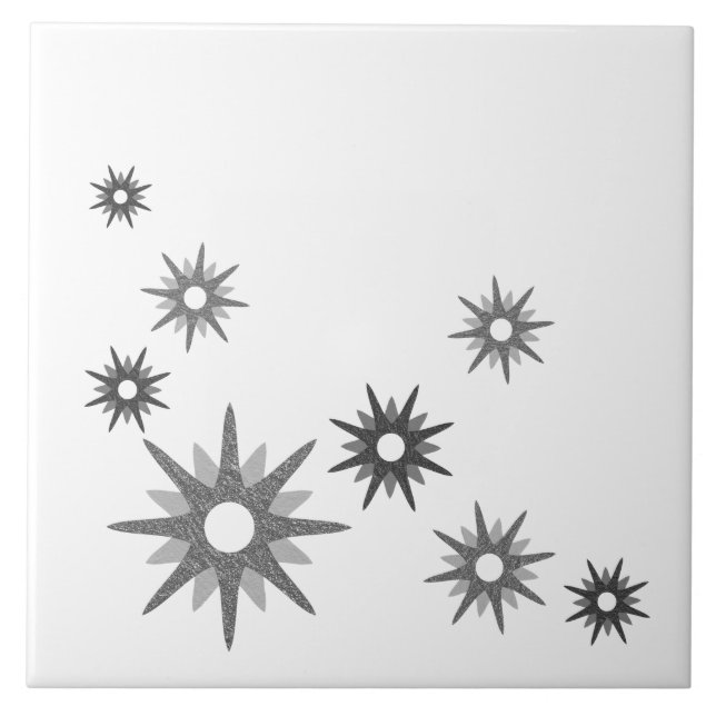 Mid-Century Modern Starbursts | Silver Ceramic Til Ceramic Tile (Front)