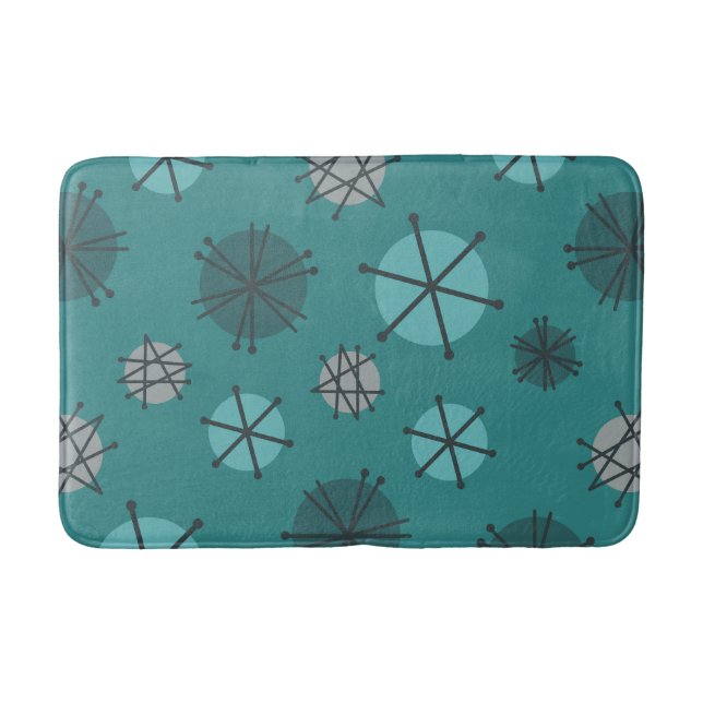 Mid Century Modern Starbursts Teal Bath Mat (Front)