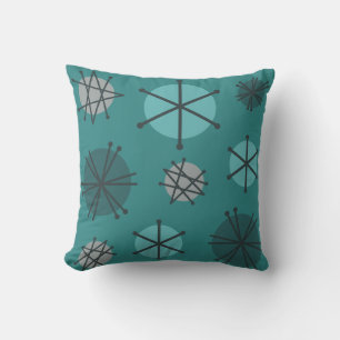 Mid Century Modern Starbursts Teal Cushion