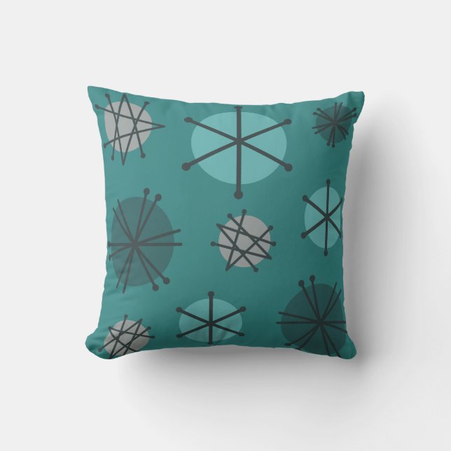 Mid Century Modern Starbursts Teal Cushion (Front)