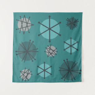 Mid Century Modern Starbursts Teal Tapestry