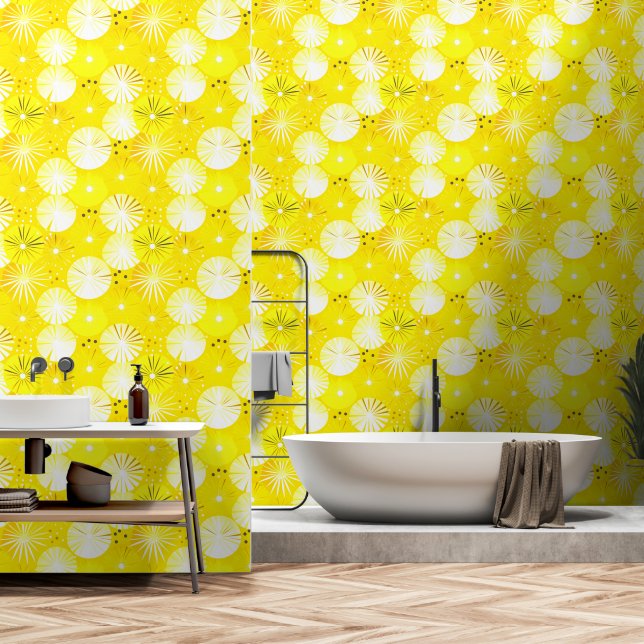 Mid Century Modern Starbursts Yellow Wallpaper (Bathroom)
