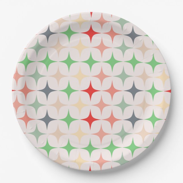 Mid-Century Modern Stars in Christmas Colours Paper Plate (Front)
