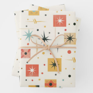 Mid-Century Modern Stars Pattern Wrapping Paper Sheet