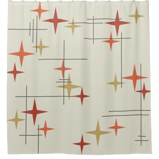 Mid Century Modern Stars Shower Curtain (Front)
