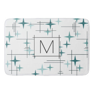 Mid Century Modern Stars Turquoise Bath Mat