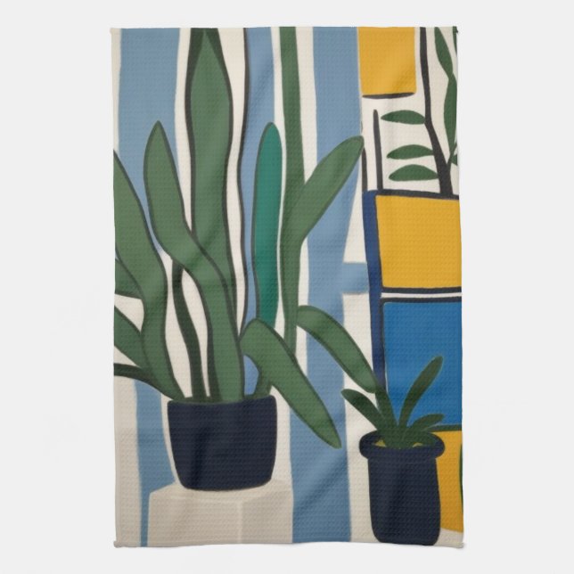Mid Century Modern Still Life Tea Towel (Vertical)