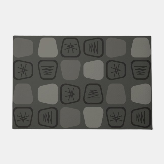 Mid Century Modern Stretched Squares Black Doormat (Front)