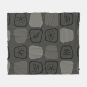Mid Century Modern Stretched Squares Black Fleece Blanket
