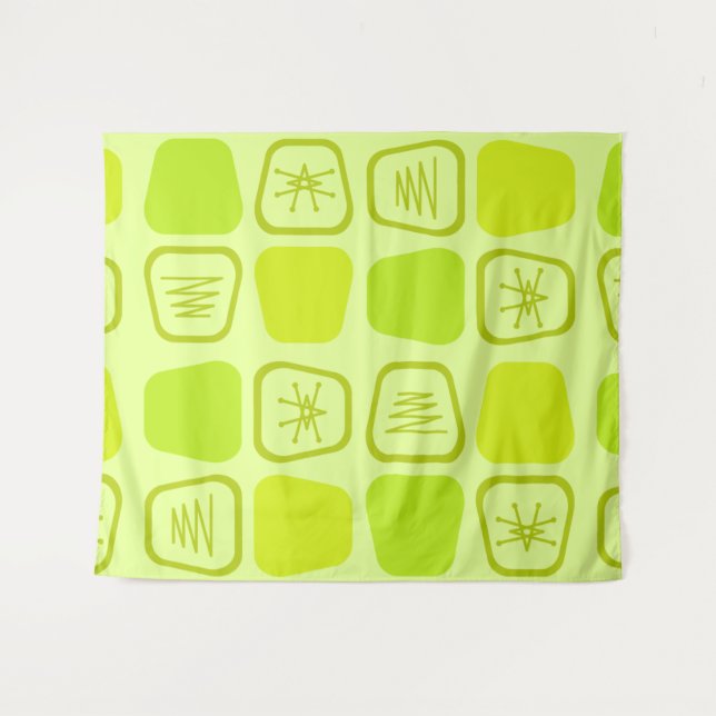 Mid Century Modern Stretched Squares Chartreuse Tapestry (Front (Horizontal))