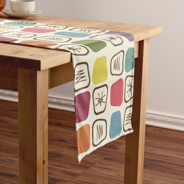 Mid Century Modern Stretched Squares Colourful Short Table Runner (In Situ)